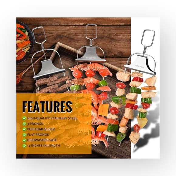 new PFIEIFPO ミ Grilling Savant 3 Prong BBQ Skewers ミ Set of 3 ミ Stainless Steel - Picture 6 of 16